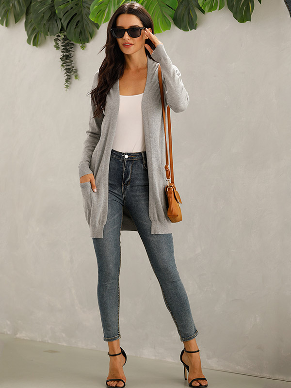 Grey V Neck Slim Fit Cardigan