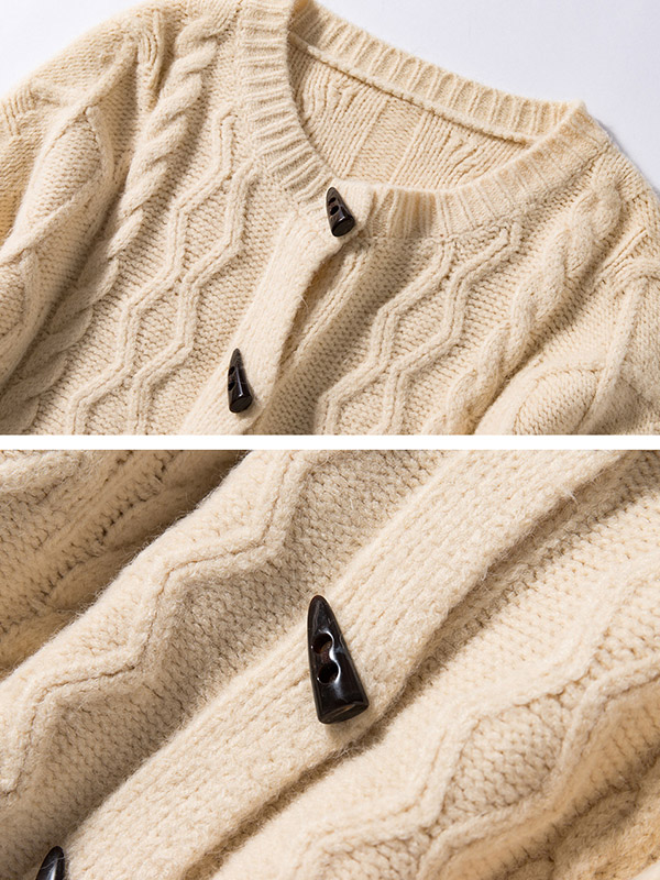 Apricot Round Neck Cable Knit Cardigan