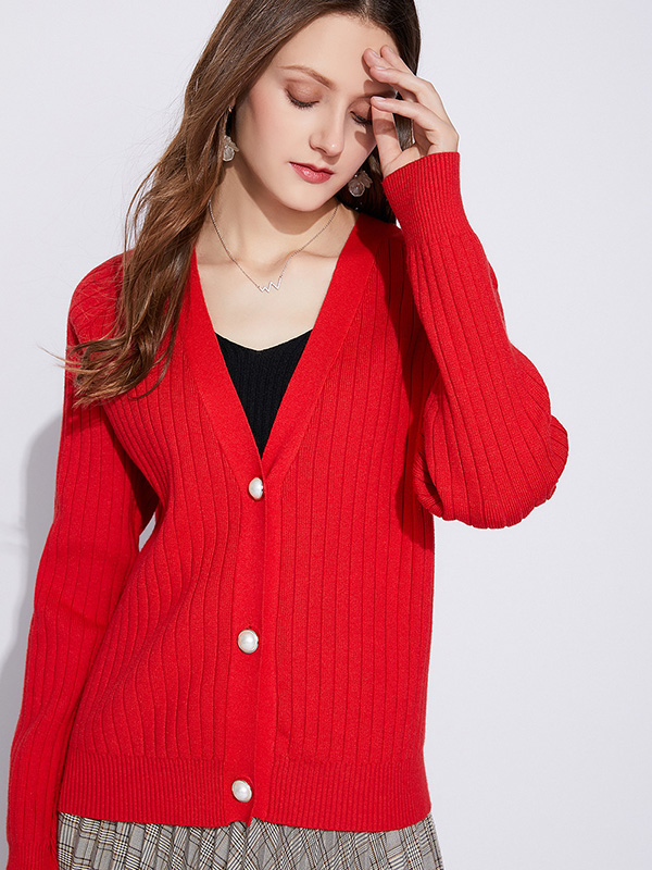 Red Sweet Style Knit Cardigan