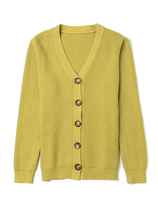 Green Elegant V-neck Knit Cardigan