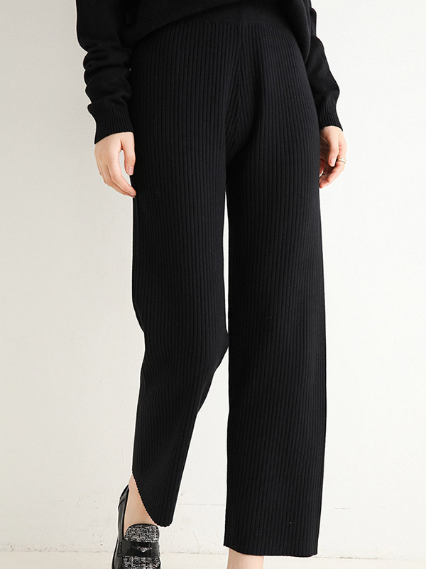 Black High-Waist Fine Knit Pants