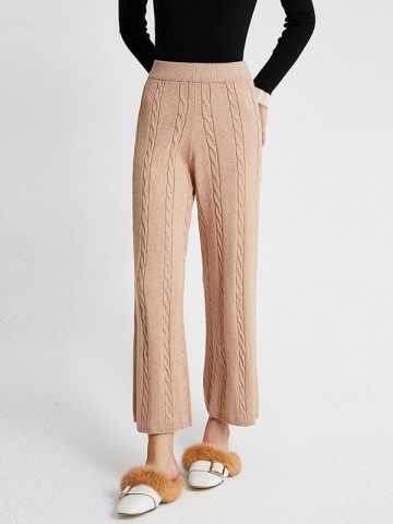 Khaki Ribbed Knit Pants
