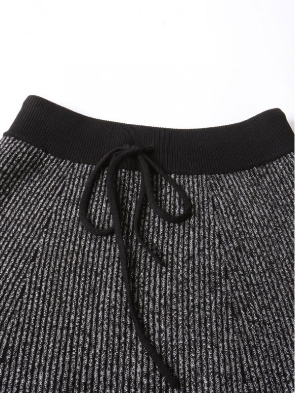 Grey Stripe Texture A-line Knitted Skirts
