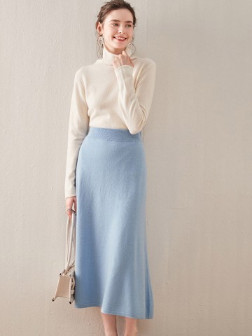Blue Soft Cashmere Maxi Knitted Skirts 