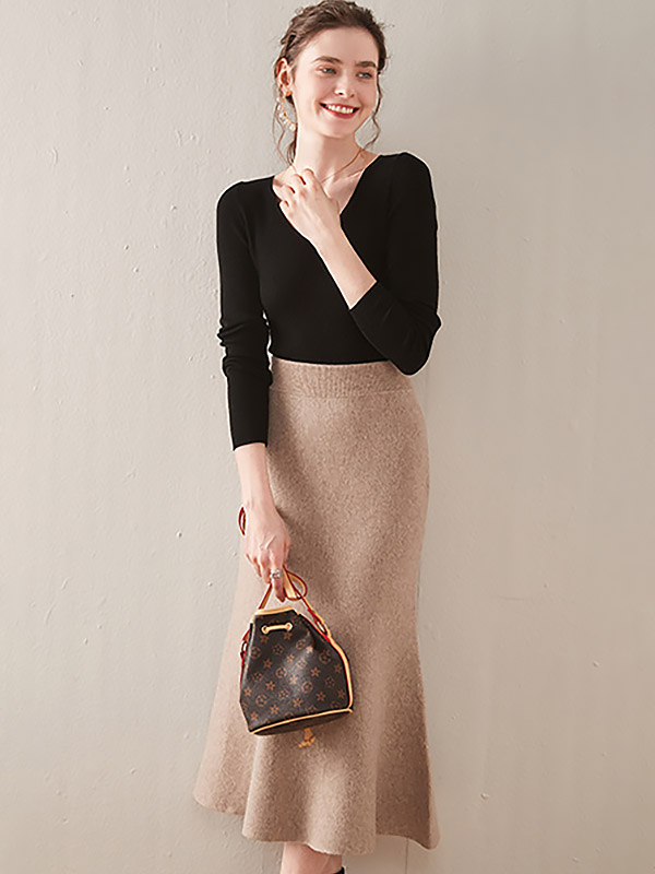 Camel Modern Mermaid Knitted Skirts
