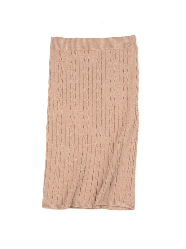 Khaki Twist Pattern Midi Knitted Skirts