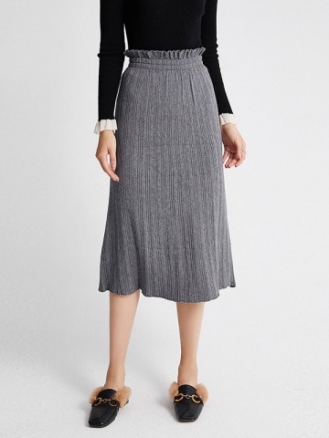 Grey Basic Knit Skirts With Flower Bud Waist