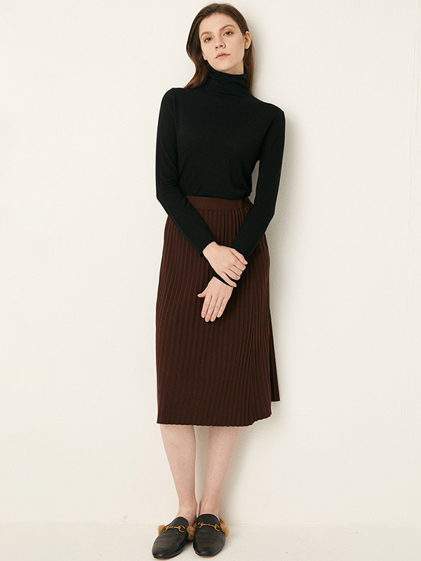 Camel High-waist Stripe Texture Knit Skirts