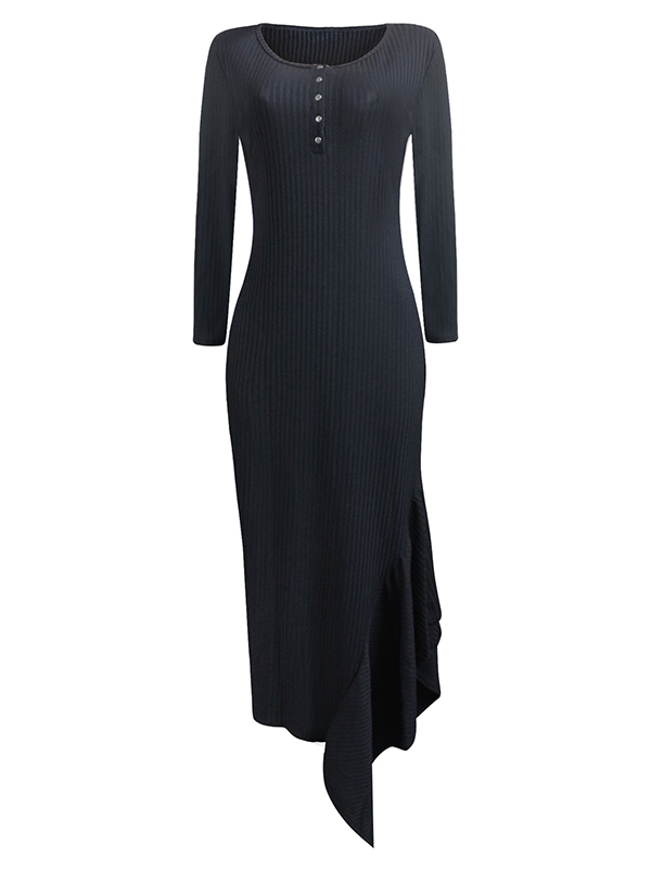 Black Round Neck Asymmetrical Maxi Dress 