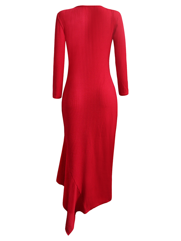 Red Round Neck Asymmetrical Maxi Dress