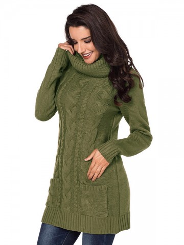 Green Roll Neck Chunky Knitted Dress