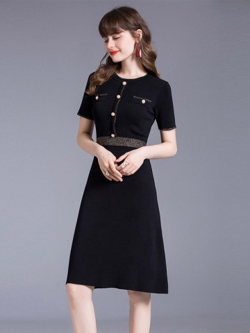 Black Gold Edge A-line Knit Dress