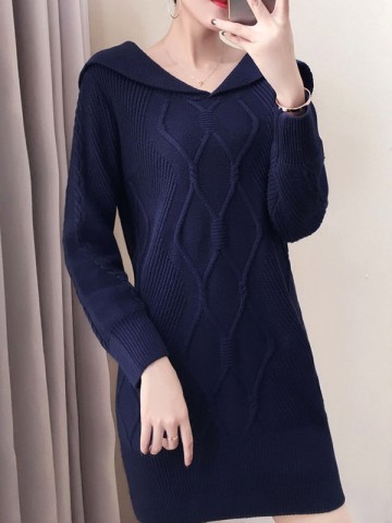 Dark Blue Navy Neck Off the Shoulder Midi Dress