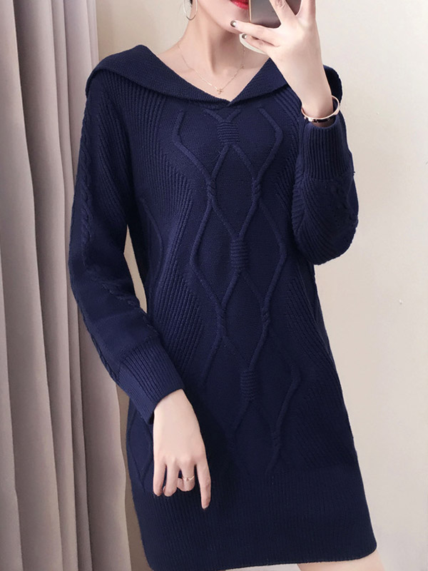 Dark Blue Navy Neck Off the Shoulder Midi Dress