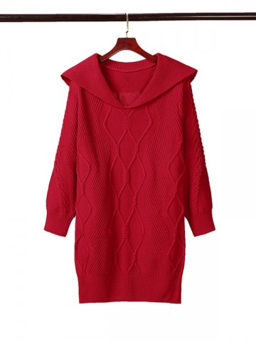 Red Navy Neck Off the Shoulder Midi Dress