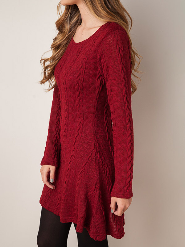Burgundy Cable Knit Pattern Dress