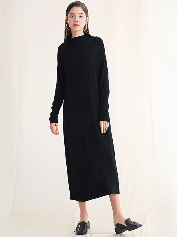 Black Roll Neck Shift Knitted Dress