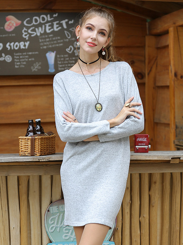Grey Round Neck Bodycon Knit Dresses