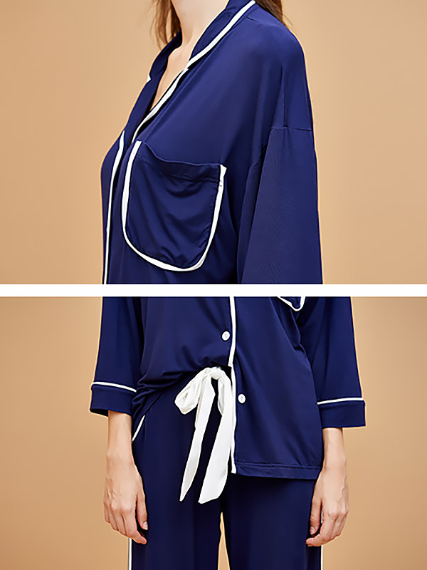 Navy Blue Modal Fabric Loungewear Set