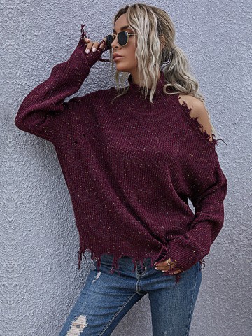 Red Ripped Oversize Street Knit Sweaters