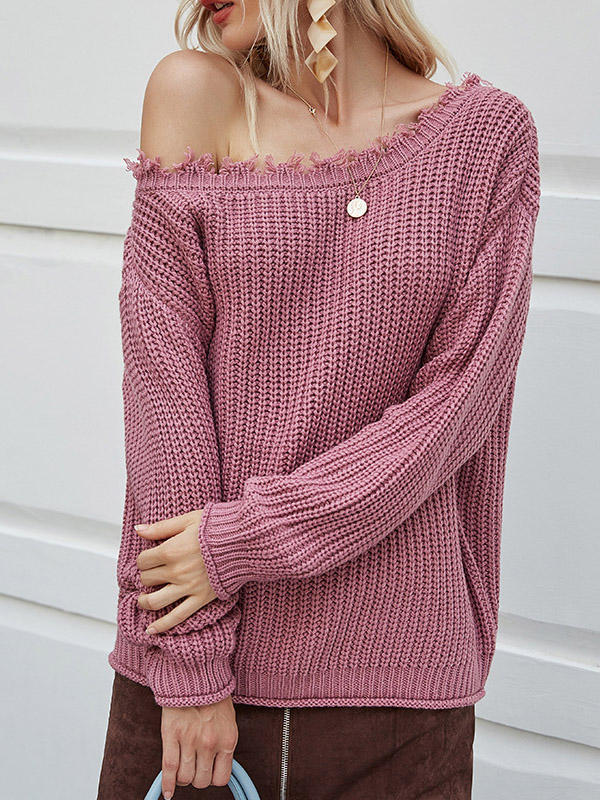 Pink Off The Shoulder Knit Sweaters