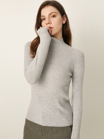 Grey Stand Collor Classic Base Knit Sweaters