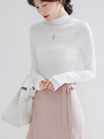 White CHIC Stand Collar Long Sleeves Knit Sweaters