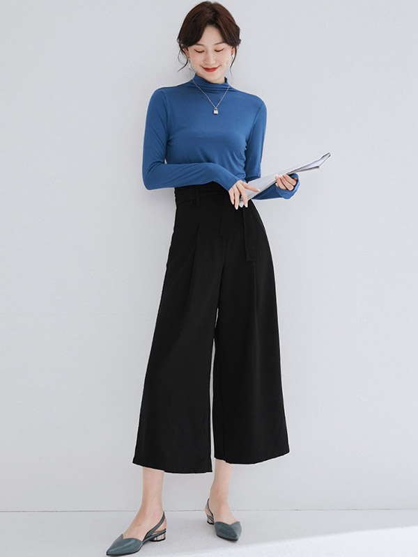 Blue CHIC Stand Collar Long Sleeves Knit Sweaters