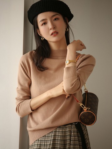 Camel Korean Style Round Neck Knit Sweaters