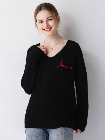 Black Casual Loose Knit Sweater