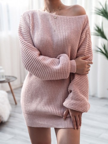 Pink Oversize Long-sleeved Casual Loose Knit Sweater