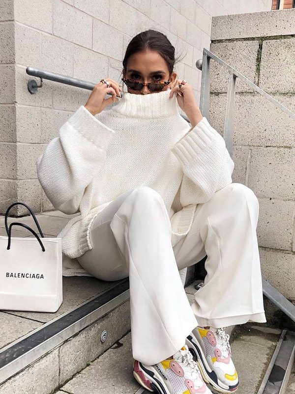 White Loose Oversize Long-sleeved Autumn And Winter Sweater