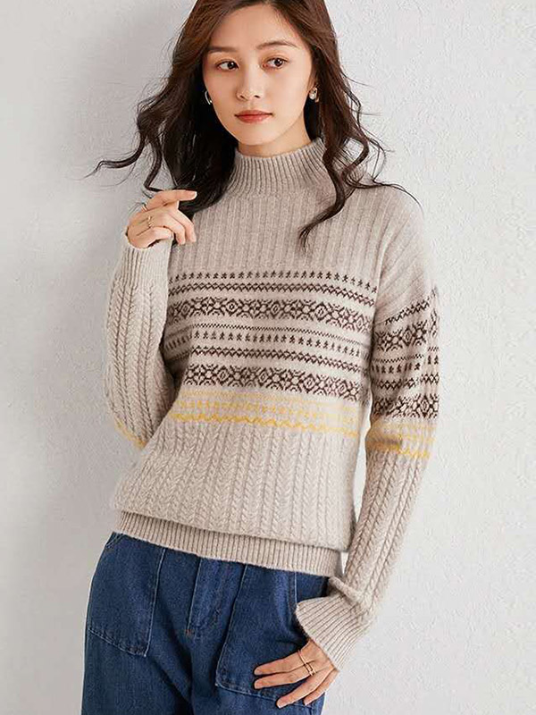 Apricot Twist Semi Turtleneck Long Sleeve Sweater