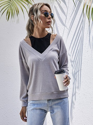 Grey Oversize Stitched Solid Color Knitted Sweater