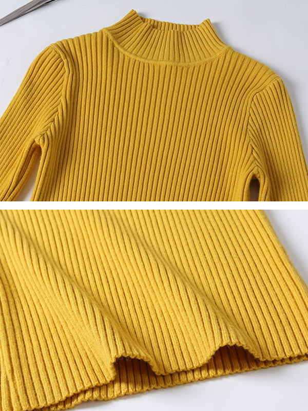 Yellow Half High Neck Flared Sleeve Warm Sweater