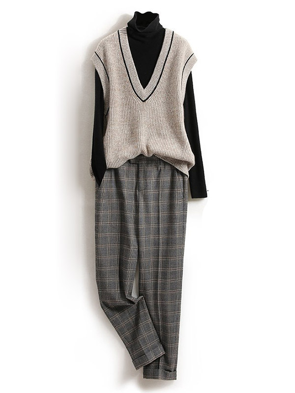 Khaki V-neck Oversize Cape Sleeve Vest