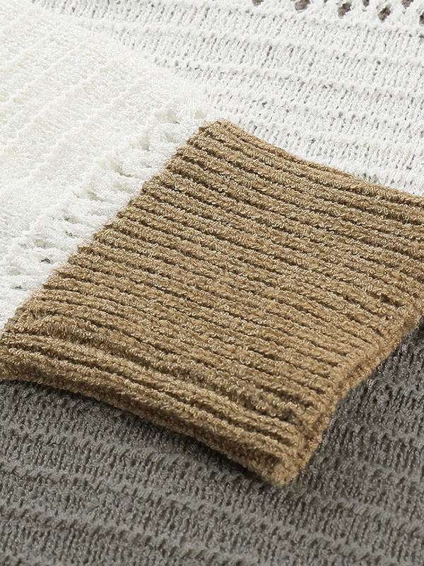 Multi-Color Splicing Side Split Oversize Knit Hoodies