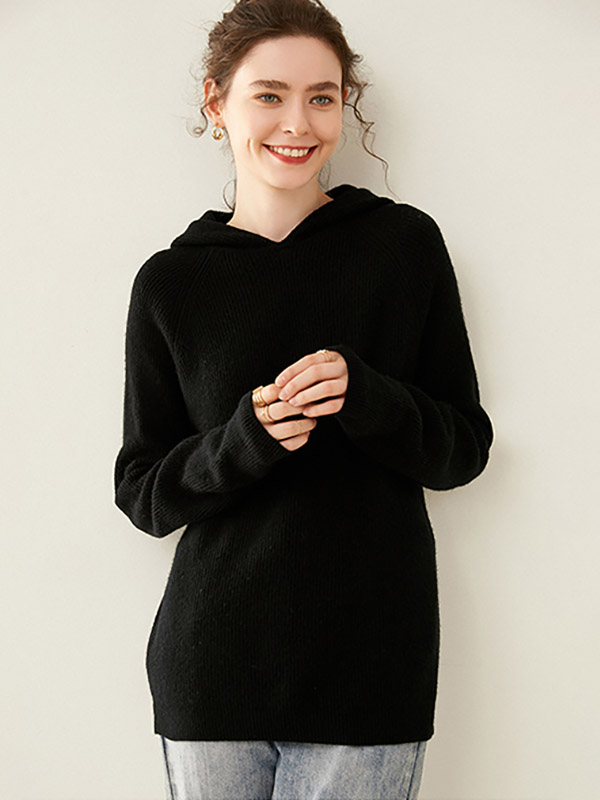 Black Fine Knit 100% Wool Hoodies