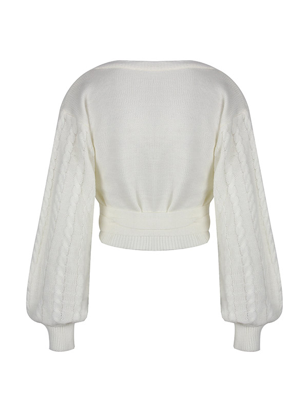 White Plunge V-neck Cropped Tops with Tie Front