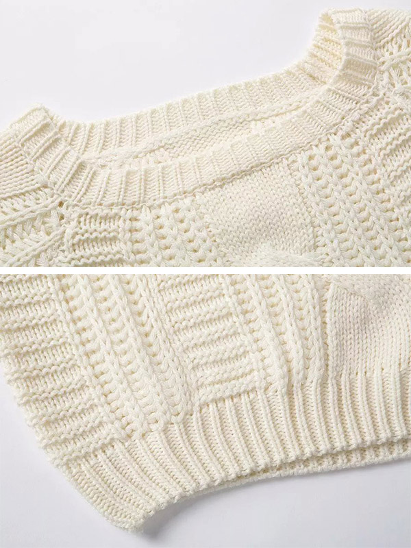 White Puff Sleeve Knit Cropped Tops