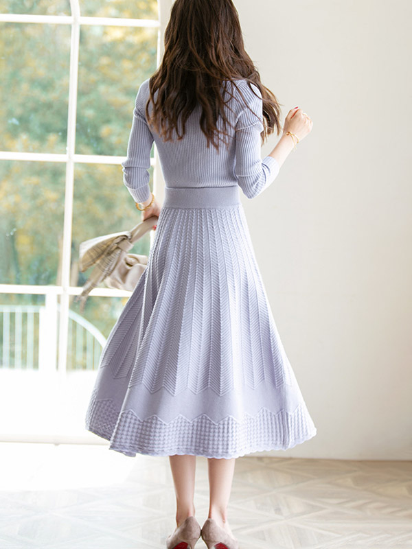 Purple Graceful Knitted Cardigans And Maxi Skirt