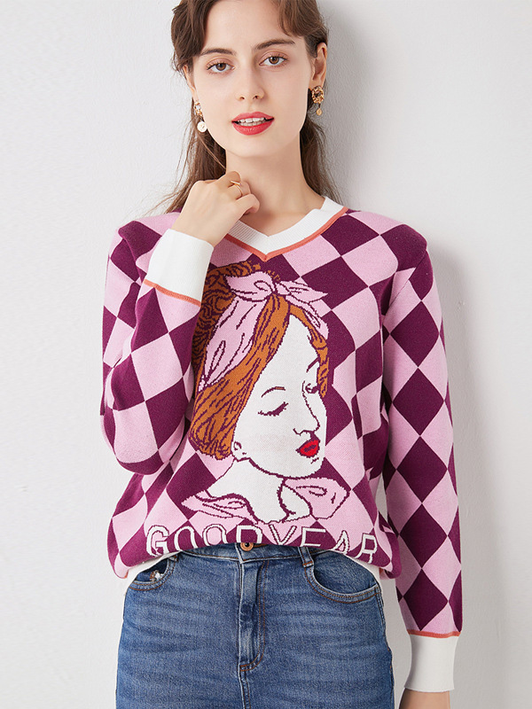 Purple V-neck Knitted Top