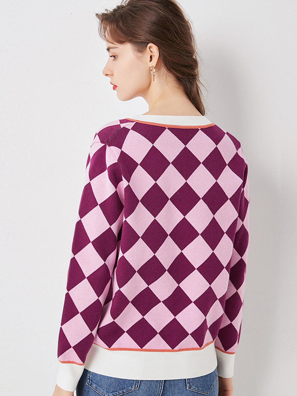 Purple V-neck Knitted Top