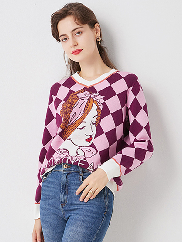 Purple V-neck Knitted Top