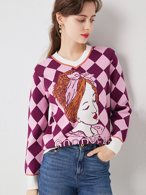 Purple V-neck Knitted Top