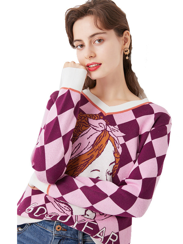 Purple V-neck Knitted Top