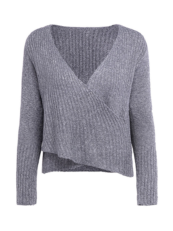 Grey Deep V Neck Sweater