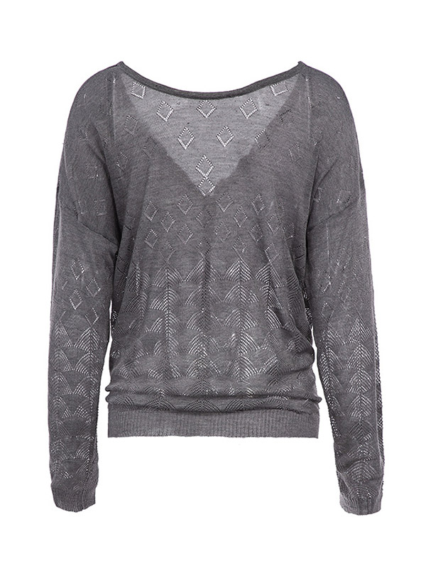 Grey Hollow-out Knitted Caridgan