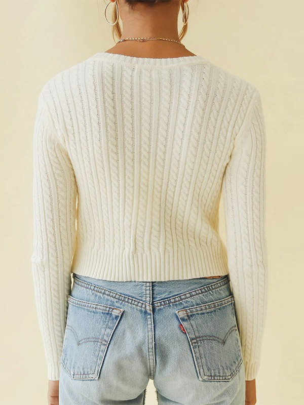 Beige Round Neck Cable Knit Cropped Top