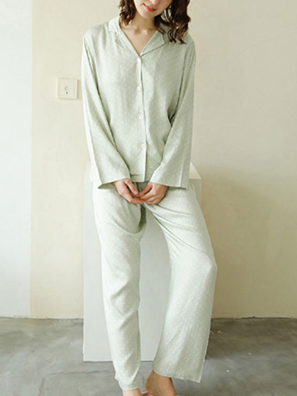 Light Green Polka Dots Printed Pajama Set